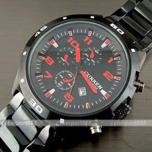 Sport Water Quartz Hours Date Hand Red Dial Clock Men Steel Wrist Watch Wg150