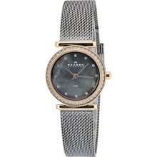 Stainless Steel Case And Mesh Bracelet Black Mother Of Pearl Dial