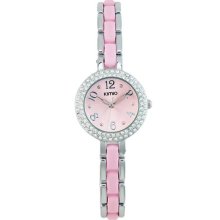 Stainless Steel Crystal Inlayed Women's Wrist Watch Bracelet (Pink) - Pink - Stainless Steel