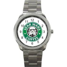 Starbucks Coffee Parody Unisex Silver-Tone Sports Metal Watch 01