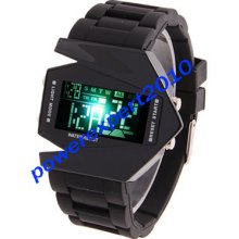 Stealth Aircraft Shape Sports Led Digital Wrist Watch Invisible Bomber Black