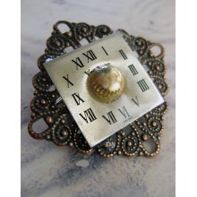 Steampunk Brooch in Copper Filigree with vintage watch dial