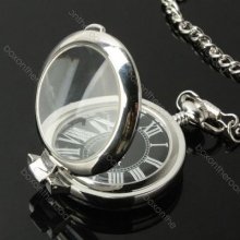 Steampunk Retro Style Hunter Men Skeleton Steel Silver Quartz Pocket Watch