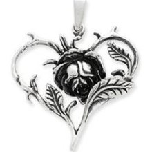 Sterling Silver Antiqued Rose Heart Pendant ...