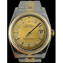 String diamond dial SS & yellow gold jubilee bracelet datejust men watch rolex