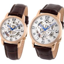 Stuhrling Original 107bg Delphi Oracle Auto Rose Gold Plated Men Lady Watch Set