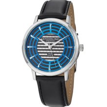 Stuhrling Original Watches Men's Blue Dial Black Leather Black Leathe