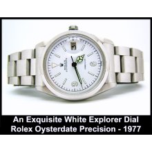 Stunning Gents White Explorer Dial Vintage Rolex Oysterdate Precision - 1977