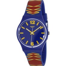 Swatch Men's Ethnic GN235 Red Rubber Swiss Quartz Watch with Blue Dial