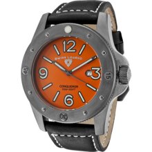 Swiss Legend Men's Conqueror Orange Dial Gunmetal Ip Case Black Leathe