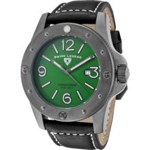 Swiss Legend Men's Conqueror Green Dial Gunmetal Ip Case Black Leather