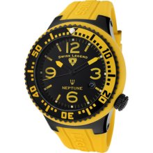 Swiss Legend Men's Neptune Black Dial Black Ip Ss and Yellow Silicone