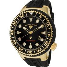 Swiss Legend Men's Neptune Black Dial Gold Tone Black Silicone