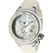 Swiss Legend Neptune Ceramic (44 Mm) White Mop Dial Beige Ceramic and