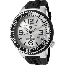 Swiss Legend Neptune Diver Watch Men's Silver Dial And Black Band -