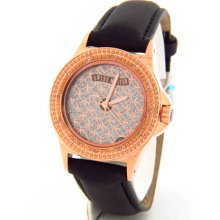 Swiss Master SWM012 Round Shape Black Leather Diamond Women's Watch