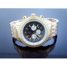 Techno Com by KC 50MM 12 Diamonds Watch Black Face Yellow Gold Case