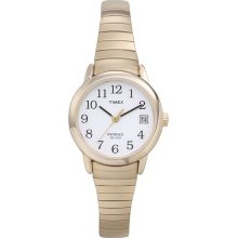 Timex Ladies Calendar Date Watch with Round White Dial and Goldtone Expansion Band