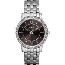 Timex Ladies Oversize Crystal Watch T2n372pf With Black Dial