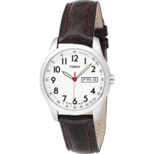 Timex Men's Elevated Classics T2N228 Brown Calf Skin Quartz Watch with White Dial