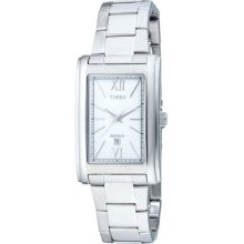 Timex Mens Mid Size White Indiglo Dial Stainless Steel Bracelet Watch T2n285