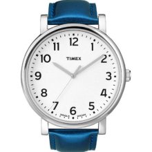 Timex Mens Or Womans Easy Reader Blue Leather Strap White Dial Watch T2n386