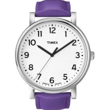 Timex Mens Originals Classic Big White Dial Purple Leather Strap Watch T2n344