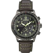 Timex Mens T49895 Expedition Military Chronograph Black Dial Brown Leather Strap