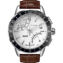 Timex T2n496 Gents Intelligent Quartz Sl Flyback Steel Brown Leather Strap Watch