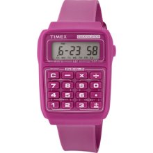 Timex Unisex Calculator Multi-Function Rectangular Watch Case: Pink, Strap Color: Pink