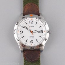 Timex Watch Mens Analog Indiglo White Green T2n696