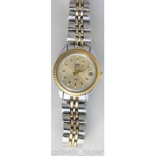 Timex Woman's Two Tone Watch Date Jubilee Bracelet Retro Champagne Dial