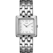 Timex Womens Classics Square White Dial Stainless Steel Bracelet Watch T2n001