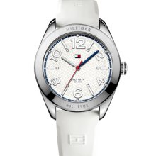 Tommy Hilfiger 'Sport' Round Silicone Strap Watch White