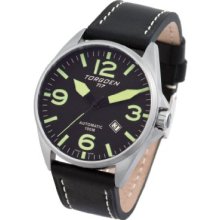 Torgoen Men's Automatic Movement Watch With Black Leather Strap - T17104