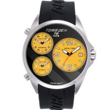 Torgoen T8 Zulu Time Watch Model, Black Polyurethane Strap, Yellow Dials