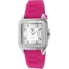 Trax Womens TR5132-WF Posh Square Fuchsia Rubber White Dial