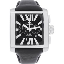 TW Steel Men's Square Stainless Steel Ceo Goliath Chronograph Black Dial Leather Strap Date Display CE3006