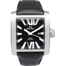 TW Steel Men's Square Stainless Steel Ceo Goliath Quartz Black Dial Black Leather Strap Date Display CE3005