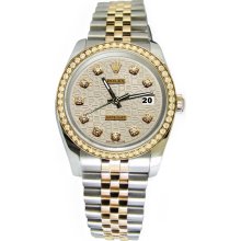 Two tone jubilee rolex date just watch white diamond dial bezel SS & gold