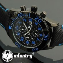 Uk Infantry Mens Army 12/24h Day&date Month Quartz Watch Black Leather Strap