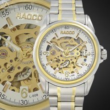 Unique Design White Dial Mechanical Skeleton Automatic Steel Men Wrist Watch