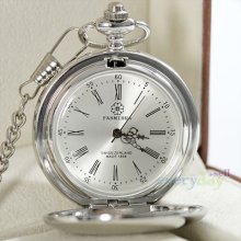 Unique Silver Dual Open Cover Mechanical Pocket Watch Hand Winding Gift