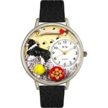 Unisex Border Collie Black Skin Leather and Silvertone Watch in S ...