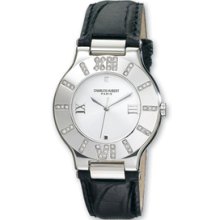 Unisex Charles Hubert Leather Band Silver White Dial