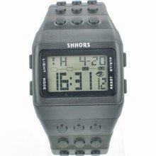 Unisex Fashion Digital Brick Style Rubber Watch (black)