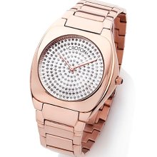 Unisex Rosetone Stainless Steel Cushion Case Textured Dial Dress Watch