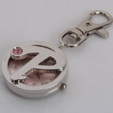 Unisex Round Case Metal Letter P Design Pendant Quartz Keychain Pocke