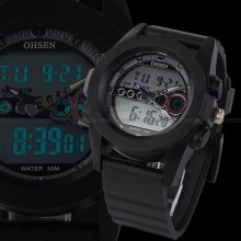 Unisex Rubber Digital Lcd Mens Quartz Wrist Watch Alarm Stopwatch Dual Time