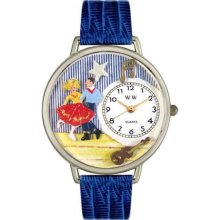 Unisex Square Dancing Royal Blue Leather and Silvertone Watch in ...